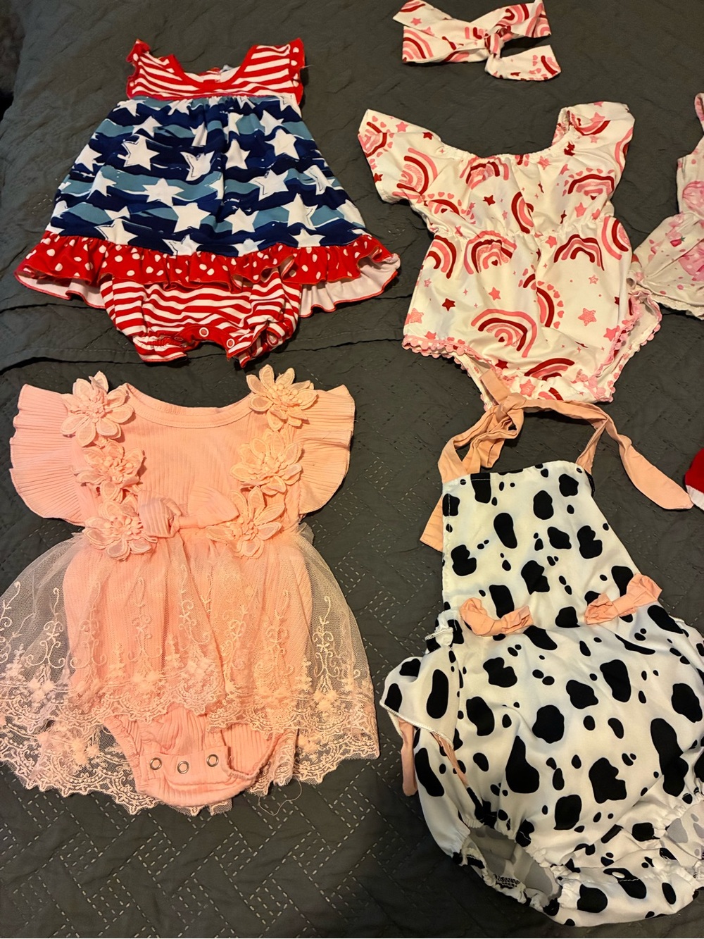 Baby Girl Mixed Romper Bundle - Stars, Rainbows, Lace & Cow Print